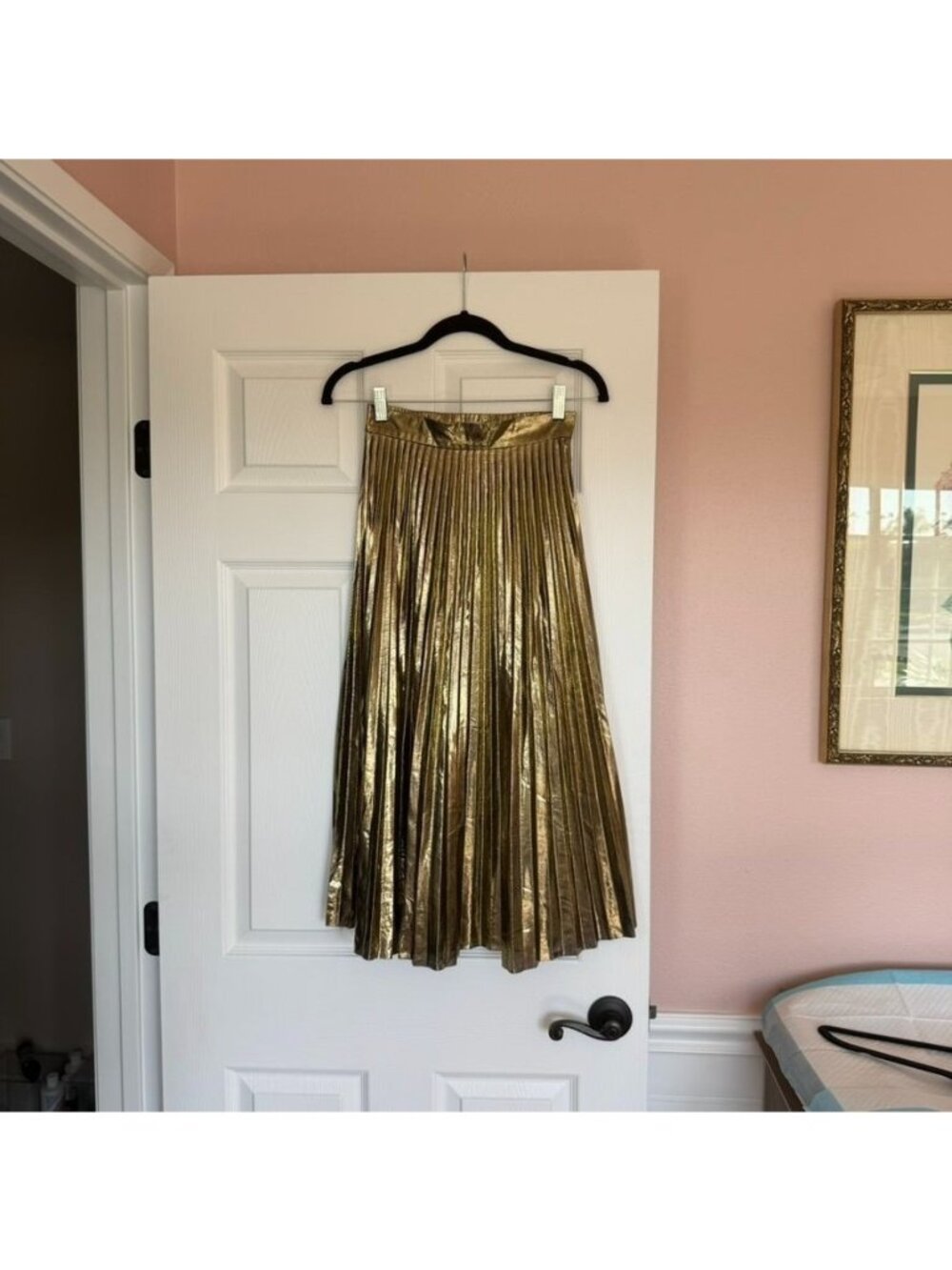 Gold Metallic Pleated Midi Skirt Size Small